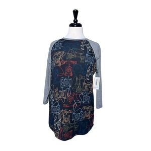 Lularoe Long Tee Tunic Randy Size M/10-12 - NWT- Telephone Print 3/4 Sleeve